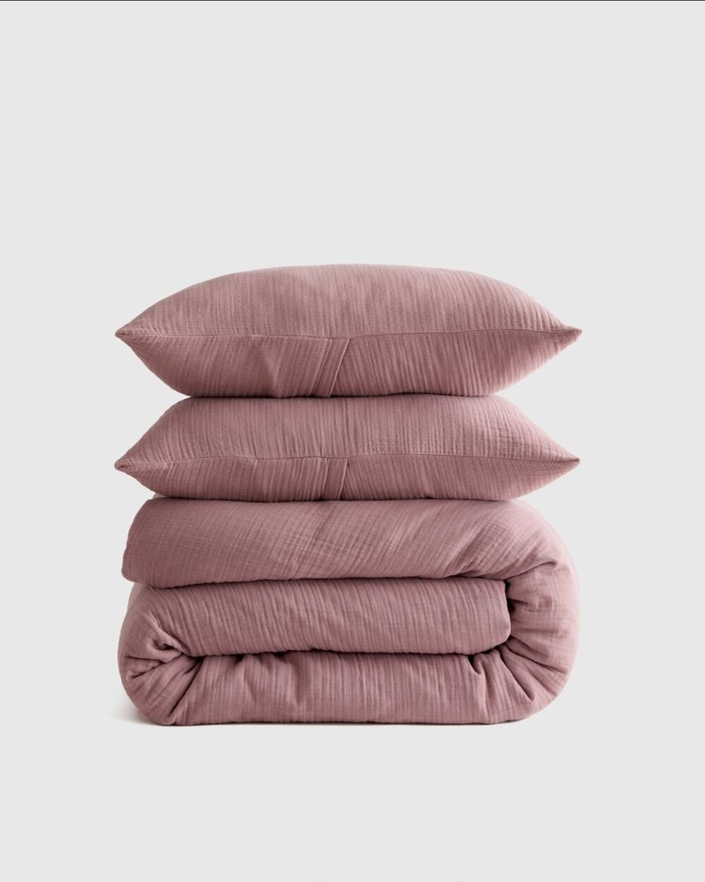 Quince Organic Cotton Airy Gauze Duvet Cover 3Pc Set Full Queen Dusty Mauve READ